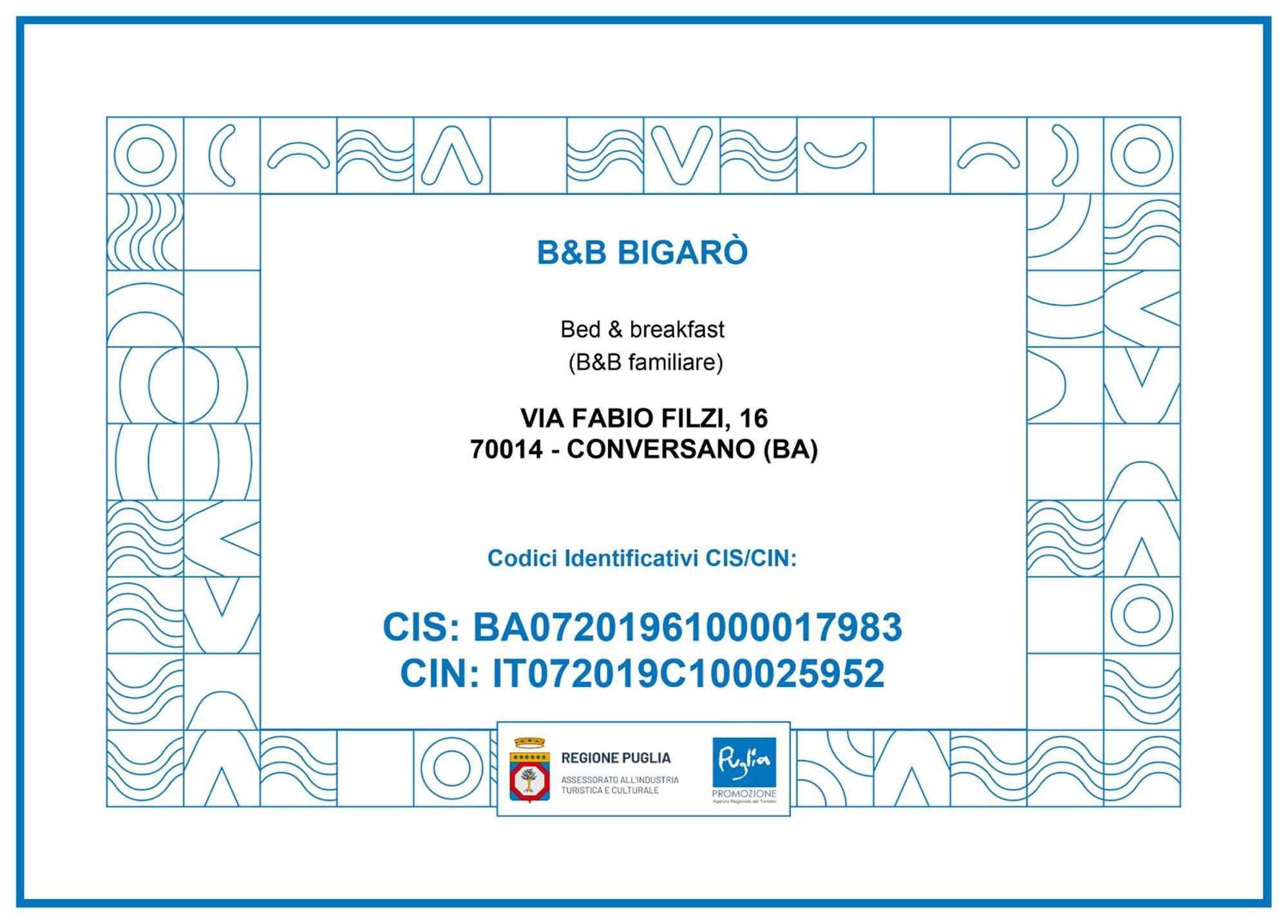 Bed and Breakfast Bigaro Conversano Exterior foto